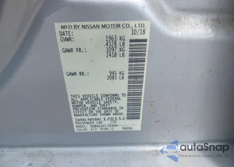 2019 Nissan Altima 2.5 S из США, поврежденный, VIN 1N4BL4BV8KC120152